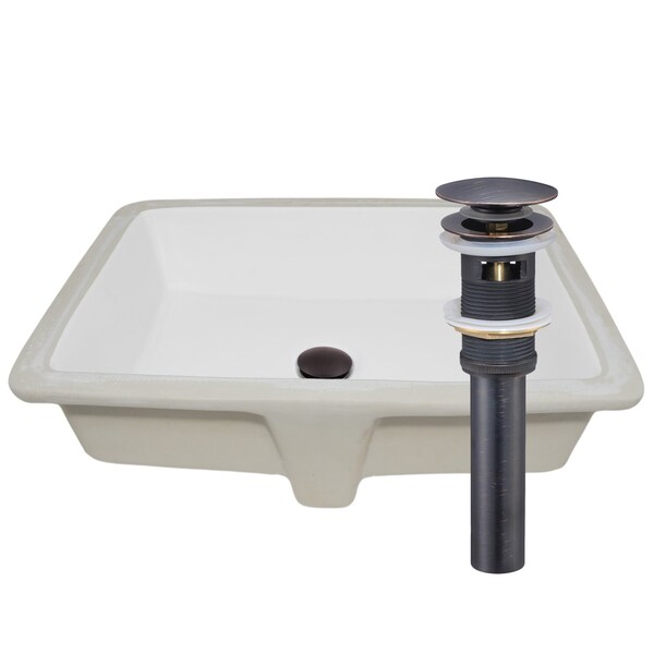 Novatto Shallow Rectangular Undermount White Porcelain Sink with Oil Rubbed Bronze Drain NP-U193911ORB - main